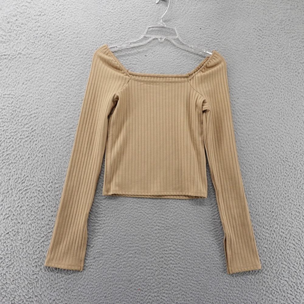 Madewell Ribbed Square Neck Long Sleeve Top Tan Camel Womens‎ Small NEW